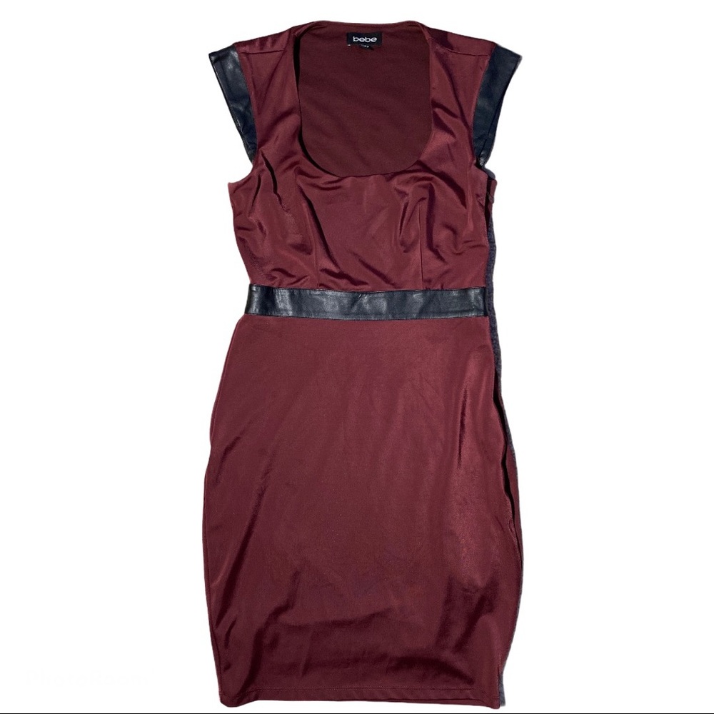 BEBE MAROON SHOULDER FITTED DRESS